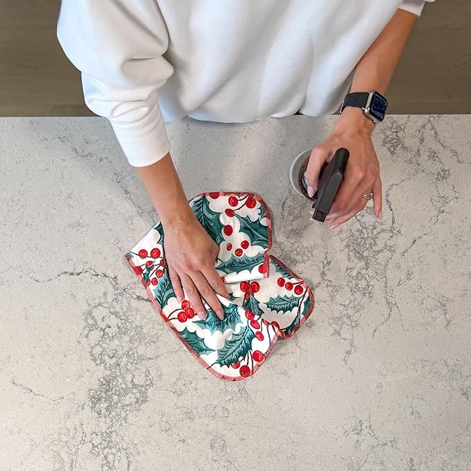 Reusable Paper Towels - 10 Pack - Roll of Washable Cotton Cloth Paper Towels - Paperless Reusable Napkins Cloth Washable - Absorbent + Long Lasting - Zero Waste Products - (Holly Jolly)
