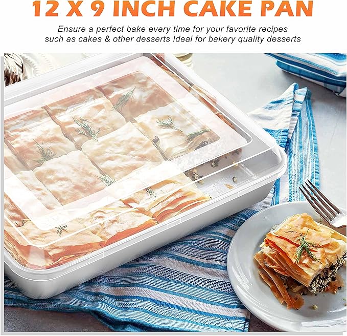 Herogo Baking Pan with Lid, 9 x 12 Inch Stainless Steel Lasagna Pan Deep, Rectangle Cakes Bakeware with Lid for Brownies Casseroles, Dishwasher Safe