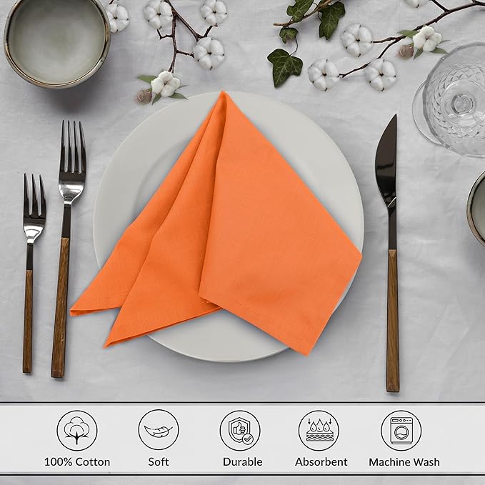 Ruvanti Cloth Napkins Set of 12, 18x18 Inches, 100% Cotton, Washable, Soft & Absorbent, Perfect for Wedding, Christmas, ‎Thanksgiving Dinners - Orange Peel