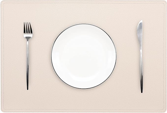 Set of 4 Faux Leather Placemats, PU Table Mats, Waterproof, Stain Resistant, Heat Resistant, Non-Slip Easy to Clean for Kitchen Dining Table,Conference Table C Beige Rectangle