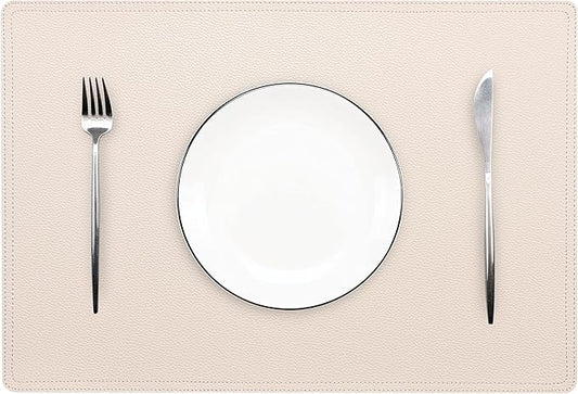 Set of 4 Faux Leather Placemats, PU Table Mats, Waterproof, Stain Resistant, Heat Resistant, Non-Slip Easy to Clean for Kitchen Dining Table,Conference Table C Beige Rectangle