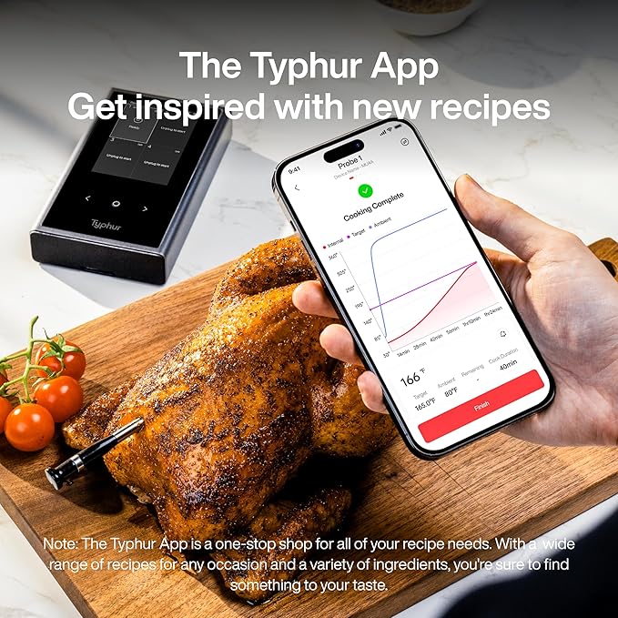 Typhur Sync Wireless Meat Thermometer Quad | 4 Probes | 6 Sensors | LCD Display | WiFi and Bluetooth 5.3 | Improved Stability and Range | IPX8 Waterproof | for BBQ, Grill, Smoker, Oven, Kitchen