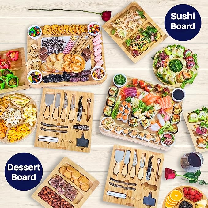 Charcuterie Boards Set – Large Bamboo Cheese Board & Platter with Charcuterie Accessories, Housewarming Gifts for New Home, Bridal Shower, New House Gift