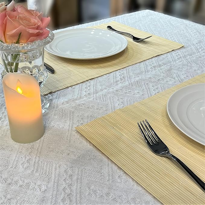 ANDSTAR Set of 12 Pcs Bamboo Placemats Sushi Rolling Mat Japanese Style Natural Anti-Slip Bamboo Placemats Washable Heat-Resistant Table Mats for Dining Room and Kitchen（ Natural Color）