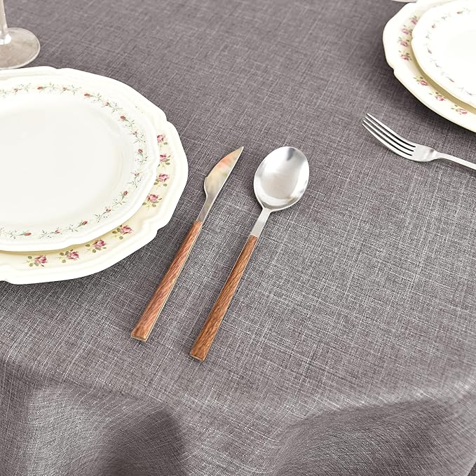 Fitable Linen Textured Tablecloths 60 Inches Round - 2 Pack Faux Burlap Table Clothes for Kitchen, Dining Room, Party, Farmhouse, Outdoor (Great for 20"-48" Round Tables, Stone)