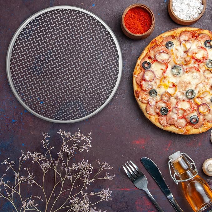 4 Pack 12 Inch Pizza Screen, Aluminum Alloy Pizza Pan for Oven Nonstick Pizza Screen, Seamless Rim & Rust-Free, Pizza Baking Pan Pizza Crisper Tray for Kitchen, Commercial, BBQ