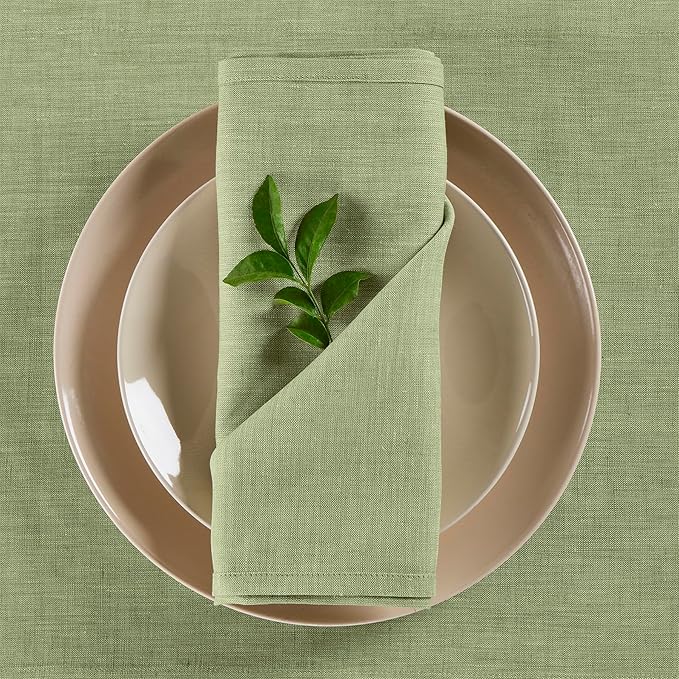 Solino Home Linen Cloth Napkins Set of 4-100% Pure Linen Chambray Olive Dinner Napkins 20 x 20 Inch for Fall, Autumn, Thanksgiving, Christmas - Athena, Handcrafted and Machine Washable