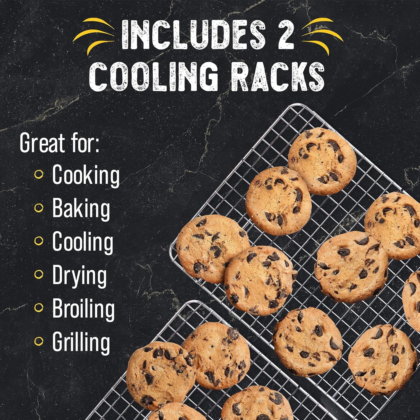 Checkered Chef Cooling Rack for Cooking and Baking - 8” x 11 ¾" Set of 2 Stainless Steel, Oven Safe Grid Wire Cookie Cooling Racks
