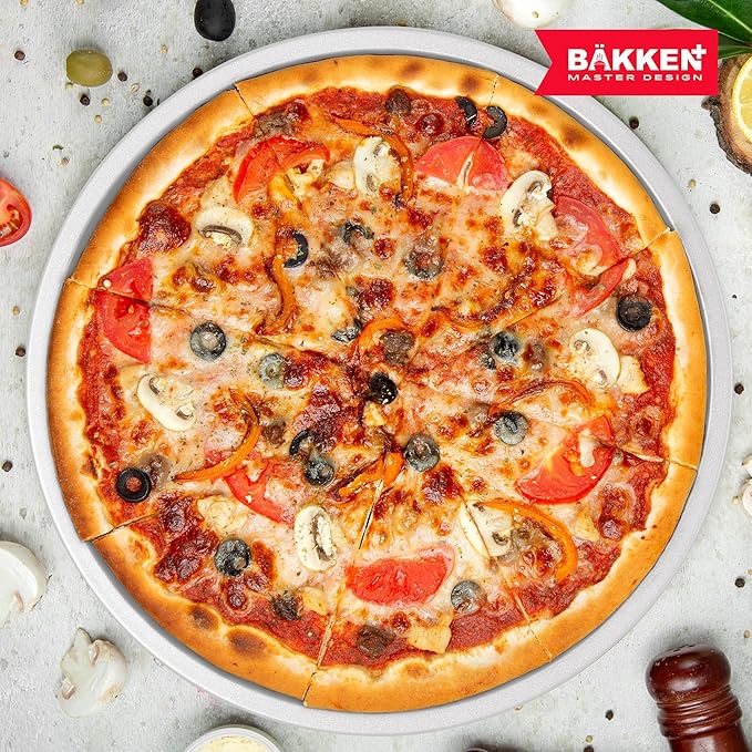 Bakken Swiss Pizza Tray Set 3-Piece – Gray Ceramic Coating, Non-Stick, Round Steel Pizza Pans - Dishwasher Safe, Premium Bakeware for Home Cooking Heatly coating