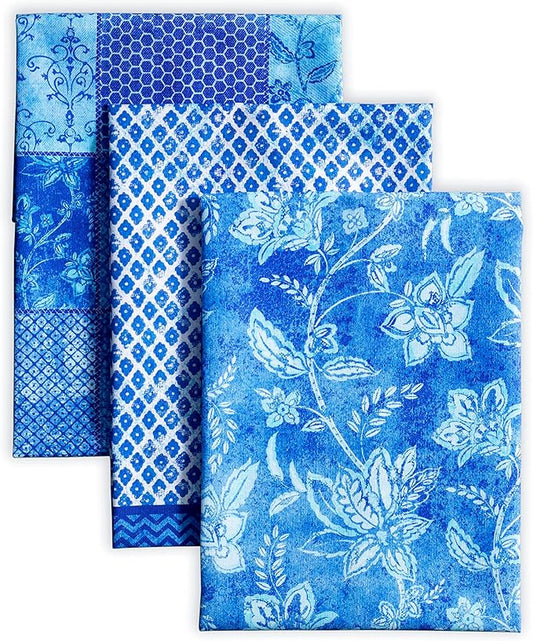 Maison d' Hermine Kitchen Towels Set of 3 100% Cotton 27.50" x 20" Reusable Cloth Tea Dish Towels Absorbent with Hanging Loop for Kitchen, Home, Dining, Cocktail Parties Spring/Summer (Indigo Love)