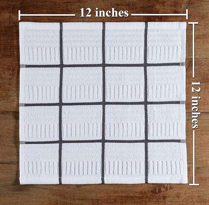 Sticky Toffee Cotton Dishcloths Set of 8 – 12x12 in Gray and White Tea Towels, Reusable and Absorbent Dish Cloths for Cleaning or Drying, Oeko-Tex Cotton