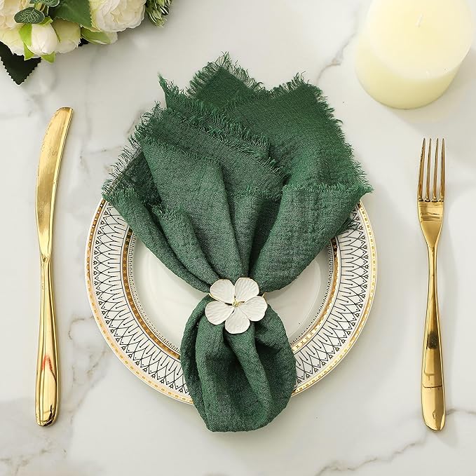 Linen Napkins Set of 12, Versatile 17x17 Inches Handmade Cotton Cloth Napkins, Dinner Table Cloth Napkins for Wedding, Christmas and Parties, Dark Green