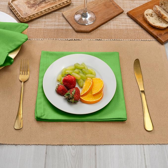 Blue Needles Solid Cloth Napkins Set of 12 Apple Green 100% Cotton Dinner Napkins 18x18 inches, Soft, Reusable, Absorbent, Washable Linen, Ideal for Fall Thanksgiving Events, Parties & Everyday Use