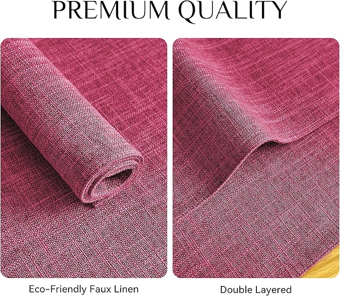 Softalker Faux Linen Placemats Set of 4-12 x 18 Inch, Heat Resistant Double Layered Durable Burlap Farmhouse Place Mats, Non-Slip Washable Rustic Table Mats for Dining, Kitchen, Party（Pink