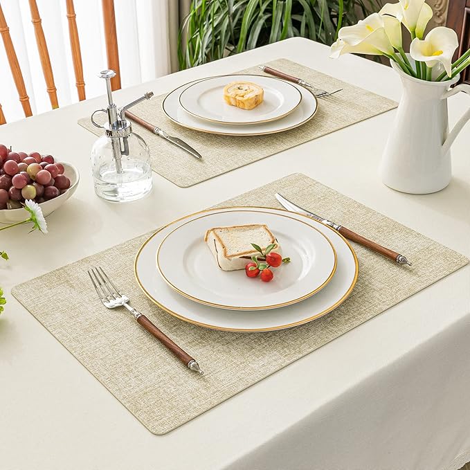 Romanstile Placemat Faux Leather Place Mat Set of 4,Beige