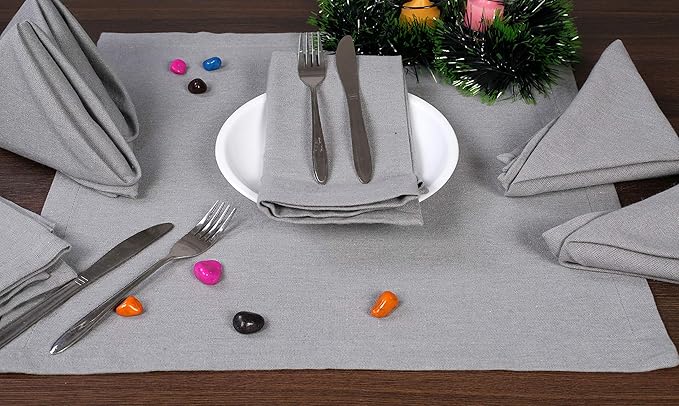 Ramanta Home Grey Cotton Dinner Napkins Set of 12 | 100% Cotton 18x18 Inch Cloth Napkins | Reusable Fabric Table Napkins for Everyday Use, Parties, Weddings, Thanksgiving, Christmas, Halloween