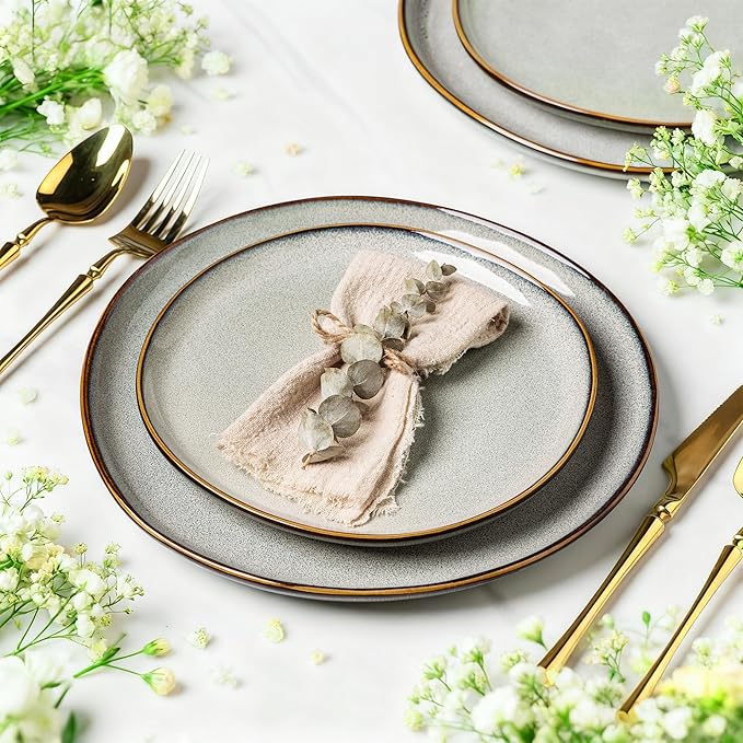 AmorArc Ceramic Dinnerware Sets,Handmade Reactive Glaze Stoneware Plates and Bowls Sets,Highly Scratch Resistant | Dishwasher & Microwave Safe Dishes Set,Service for 6 (18pc)