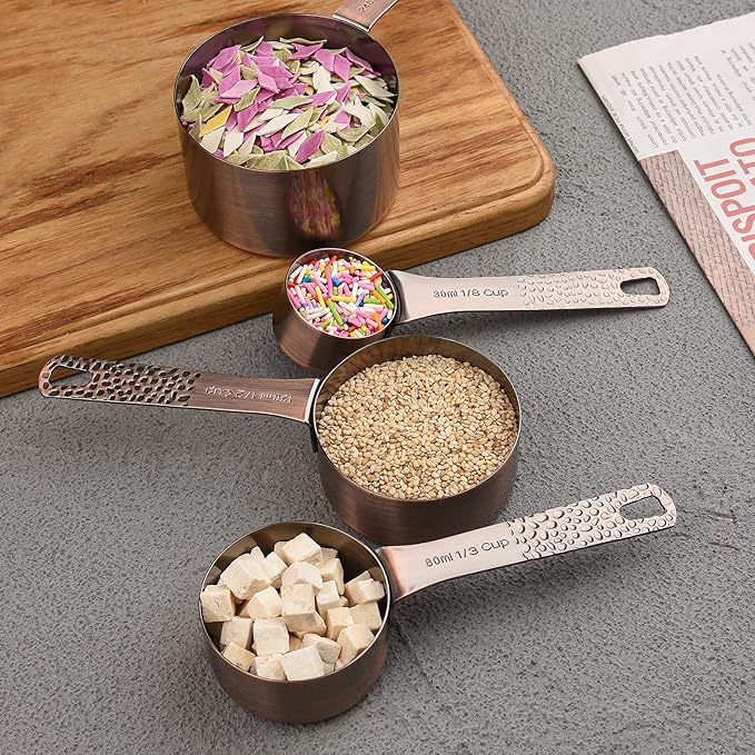 Stainless Steel Copper Plated 6 Piece Nesting Measuring Cup Set - 5 Copper Measuring Cups, 1 Ring