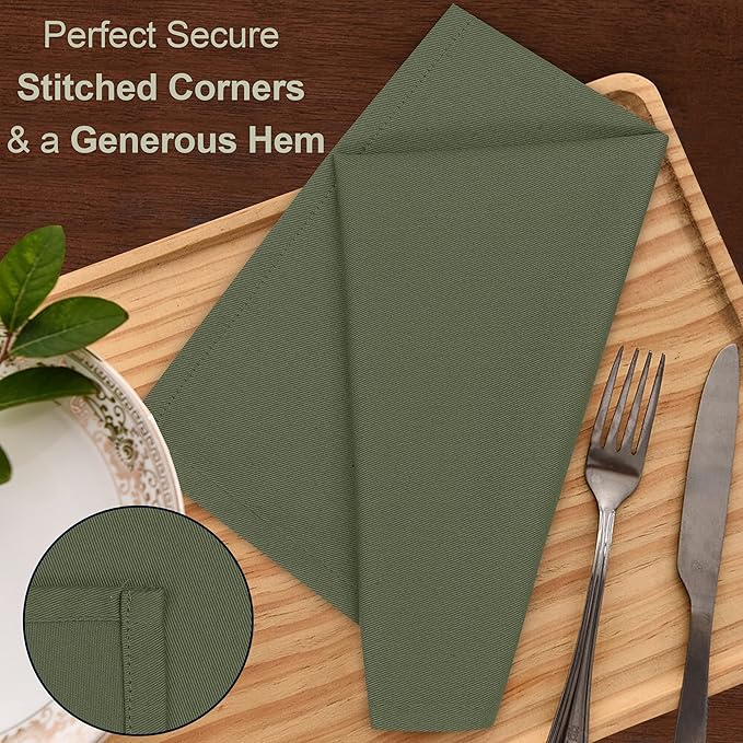 Ruvanti Cloth Napkins set of 12, 18x18 Inches Napkins Cloth Washable, Soft, Durable, Absorbent, Cotton Blend. Table Dinner Napkins Cloth for Hotel, Lunch, Restaurant, Weddings, Parties - Martini Olive