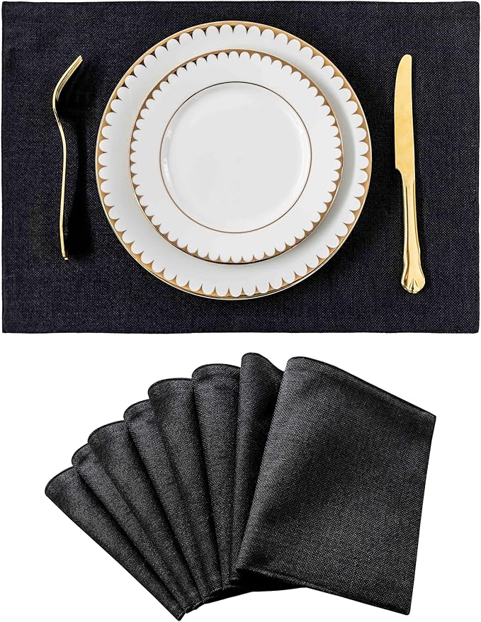 Home Brilliant Black Placemats Set of 8 Heat Resistant Table Mats Cloth Dining Spring Table Place Mats Kitchen Washable Placemat, Black