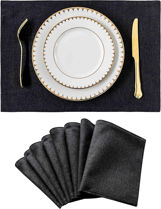 Home Brilliant Black Placemats Set of 8 Heat Resistant Table Mats Cloth Dining Spring Table Place Mats Kitchen Washable Placemat, Black