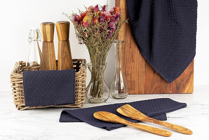 Wealuxe Super Absorbent Kitchen Towels 12 Pack - Premium 100% Cotton Kitchen Towels, 450GSM Thick Machine Washable Navy Dish Towels for Kitchen Drying, Cleaning, Dobby Weave, Unmatched Quality
