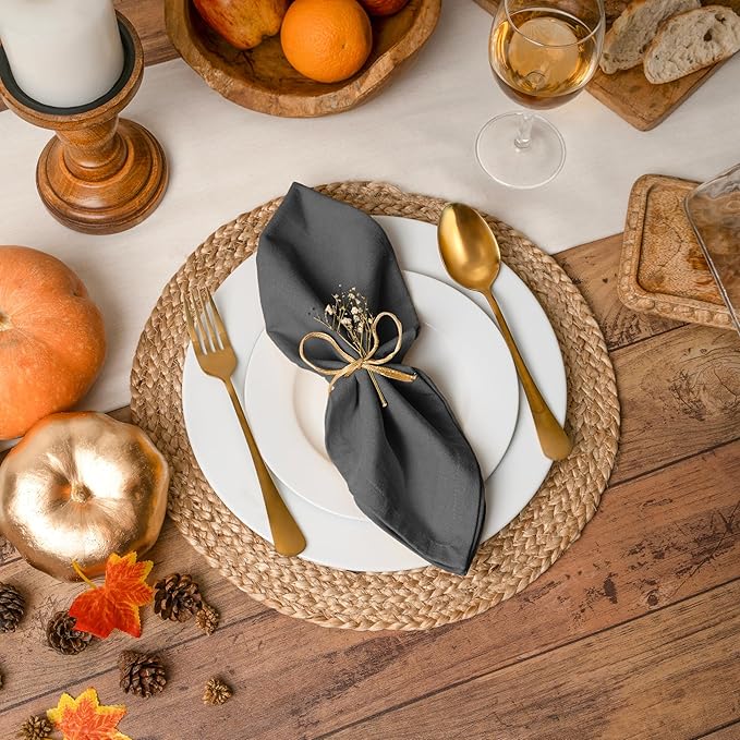 Blue Needles Solid Cloth Napkins Set of 12 Grey 100% Cotton Dinner Napkins 18x18 inches - Soft, Reusable, Absorbent & Washable Fall Thanksgiving Linen, Ideal for Events, Parties & Everyday Use