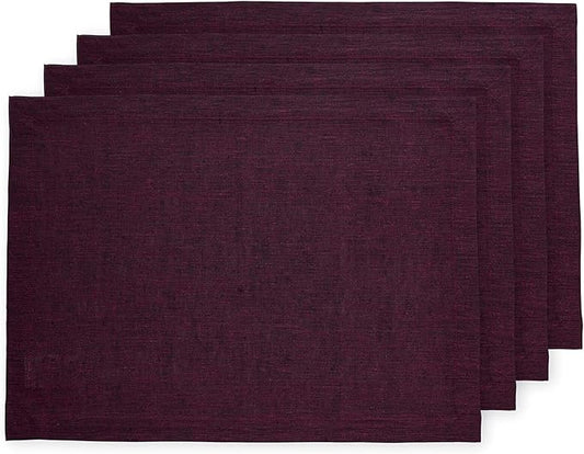 Solino Home Linen Placemats Set of 4-100% Pure Linen Chambray Burgundy Cloth Placemats 14 x 19 Inch for Fall, Autumn, Thanksgiving, Christmas, Holiday, Winter - Athena