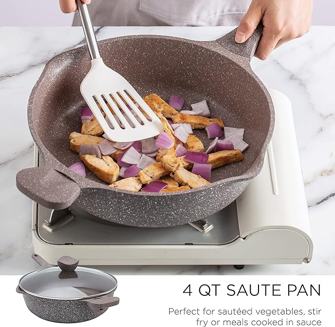 Country Kitchen Non-Stick Cast Aluminum Cookware Set - Durable Kitchen Cookware for Everyday Cooking, Chocolate Brown, 6 Pc.