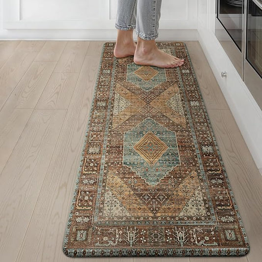 GENIMO Kitchen Mats for Floor, Washable Anti Fatigue Mat for Cushioned,17.3"x59", Waterproof Kitchen Rugs, Non Slip Foam Comfort Standing Mat Rug for Home, Runner, Sink, Office, Laundry, Brick