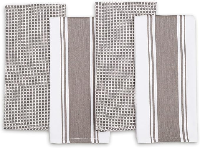 AMOUR INFINI Cotton Kitchen Towels - Set of 4 Highly Absorbent, Ultra Soft Waffle Weave Tea Towel with Hanging Loop - 20x28 Inch Quick Drying Dish Cloths for Cleaning (Beige)