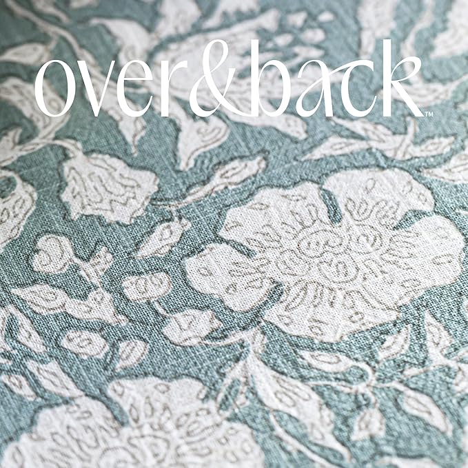 over&back Hand-Screened Tablecloth - Dining Table Cover - Each Tablecloth is Unique - 100% Cotton - Machine Washable - Kitchen and Home Decor - Blue Floral - 70x90