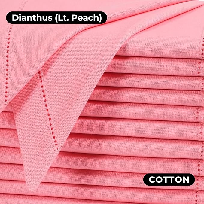 Bedding Craft Cotton Cloth Dinner Napkins Set of 12 – 18x18 Dianthus Pecan Hemstitched – Reusable Machine Washable Fabric Napkins for Weddings, Parties & Everyday Dining