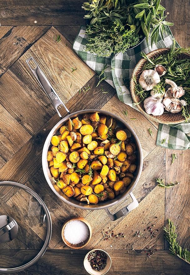 BRA COOKWARE Signature 10 Piece Cookware Set | Stainless Steel Professional Kitchenware Set | 2 Pots, 1 Sauté Pan, 2 Frying Pans, 1 Saucepan, 4 Lids | All Stovetop Compatible | PFOA Free