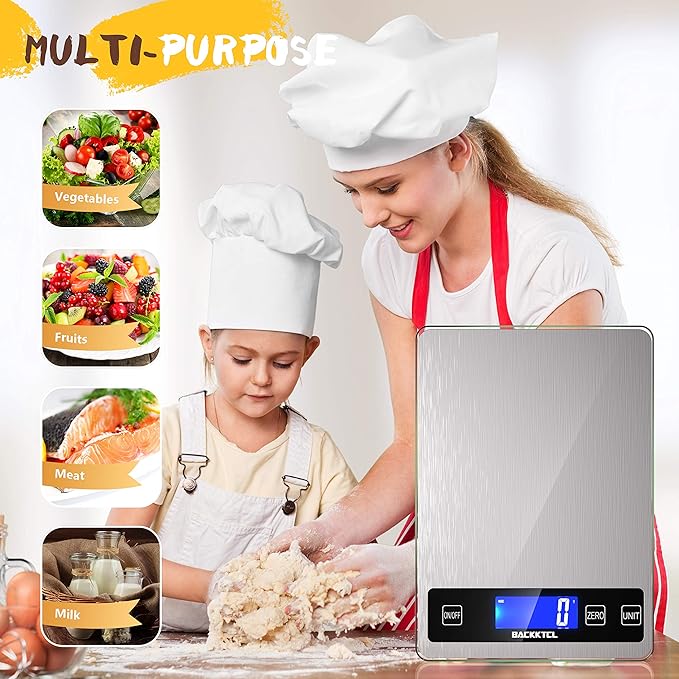 ''Cooking Master' 22lb Digital Kitchen Scale,Food Scale Measures in Grams and Ounces for Weight Cooking Baking,1g/0.1oz Precise Graduation,Stainless Steel and Tempered Glass