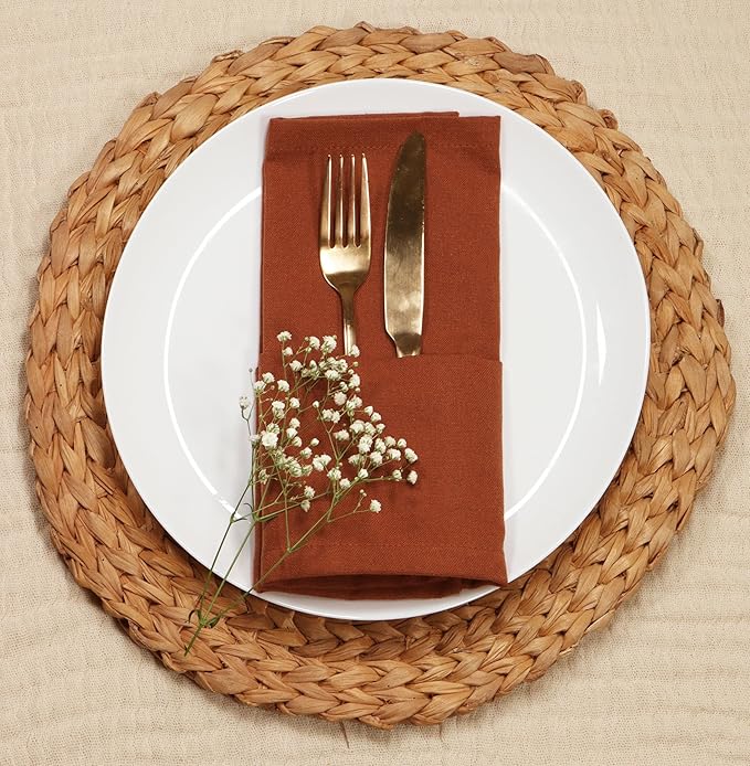 PurpleEssences Rust Set of 12 Cloth Dinner Napkins 100% Cotton 18x18 Inch - Soft Durable Washable - Ideal for Farmhouse Party Fall Thanksgiving - Perfect Everyday Use Table Linen - Rust