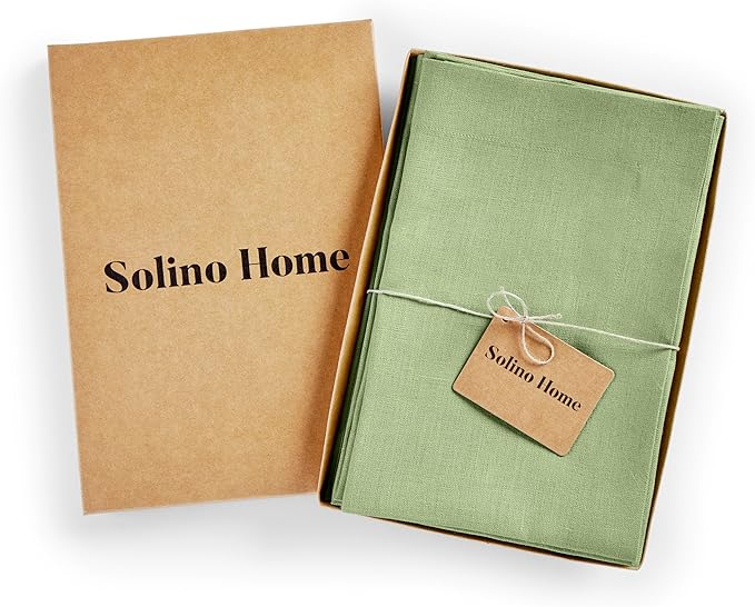 Solino Home Linen Napkins Set of 4-100% Pure Linen Laurel Green Dinner Napkins Cloth 20 x 20 Inch for Fall, Autumn, Thanksgiving - Fete, Handcrafted and Machine Washable