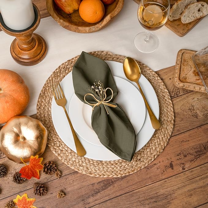 Blue Needles Solid Cloth Napkins Set of 6 Olive Green 100% Cotton Dinner Napkins 18x18 inches - Soft, Reusable, Absorbent & Washable Fall Thanksgiving Linen, Ideal for Events, Parties & Everyday Use