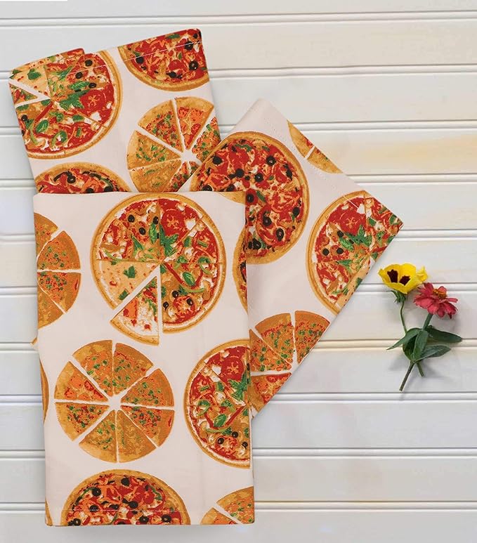Urban Villa Dinner Napkins Pizza Print Cloth Napkins (Set of 12) Oversized 20x20 Inches 100% Cotton Premium Quality Soft Durable with Mitered Corners Reusable Washable Everyday Use Napkins