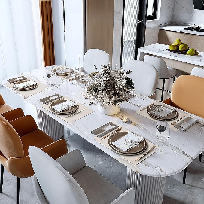 Faux Leather Vinyl Placemats Set of 4 Wipeable Heat Resistant Place Mats 100% Washable - Waterproof - Anti Slip Reversible Table Mats for Kitchen/Dining/Party/Outdoor, 12" x 16.5", Beige & Black