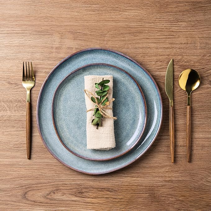 AmorArc Ceramic Dinnerware Sets,Handmade Reactive Glaze Stoneware Plates and Bowls Sets,Highly Chip and Crack Resistant | Dishwasher & Microwave Safe Dishes Set,Service for 6 (18pc)