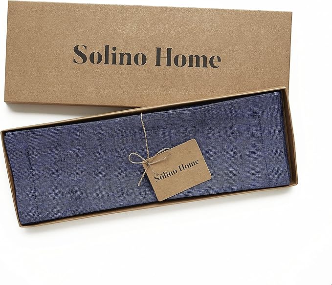 Solino Home Linen Cloth Placemats Set of 4-100% Pure Linen Chambray Navy Placemats 14 x 19 Inch for Fall, Autumn, Thanksgiving, Christmas, Holiday, Winter - Athena