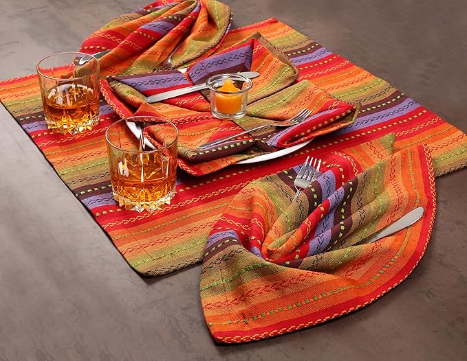 Ramanta Home Salsa Stripe Red Oversized Cloth Napkins 20x20 Inches, Cotton Soft & Durable Table Dinner Napkin Ideal for Thanksgiving, Christmas, Wedding | Washable Kitchen Fabric for Everyday Use