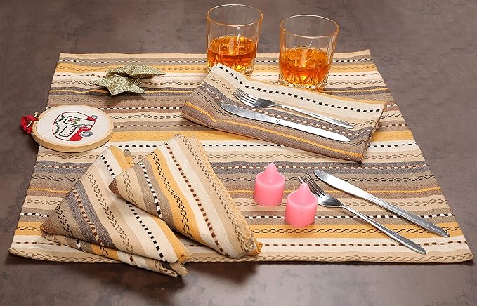 Ramanta Home Salsa Stripe Natural Oversized Cloth Napkins 20x20 Inches, Cotton Soft & Durable Table Dinner Napkin Ideal for Thanksgiving, Christmas, Wedding | Washable Kitchen Fabric for Everyday Use