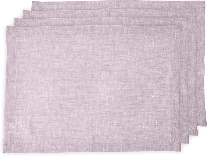 Solino Home Linen Placemats Set of 4-100% Pure Linen Chambray Lavender Cloth Placemats 14 x 19 Inch for Thanksgiving, Holiday - Athena