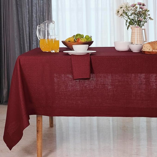 D'Moksha Homes Linen Tablecloth for Rectangle Tables 60 x 140 Inch - 100% Pure Linen Dark Red Tablecloth - Machine Washable Table Cloth for Fall, Autumn and Halloween