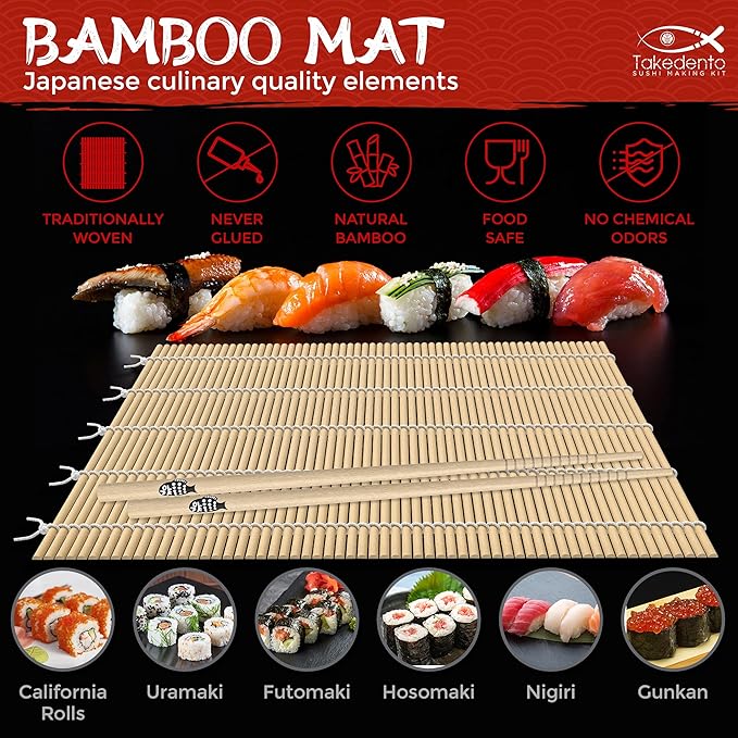 DIY Sushi Making Kit for Beginners – Transparent Sushi Bazooka – Food Grade Safe– Traditional Bamboo Sushi Rolling Mats – 23 Piece All You Need Sushi Making Kit
