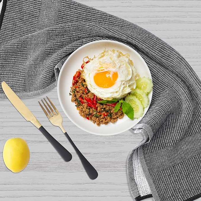 Homaxy Premium Kitchen Towels(18”x 28”, 6 Pack), Large Cotton Kitchen Hand Towels, Flat and Terry Dish Towels, 380 GSM Highly Absorbent Tea Towel Set with Hanging Loop, Navy Blue/Khaki/Black