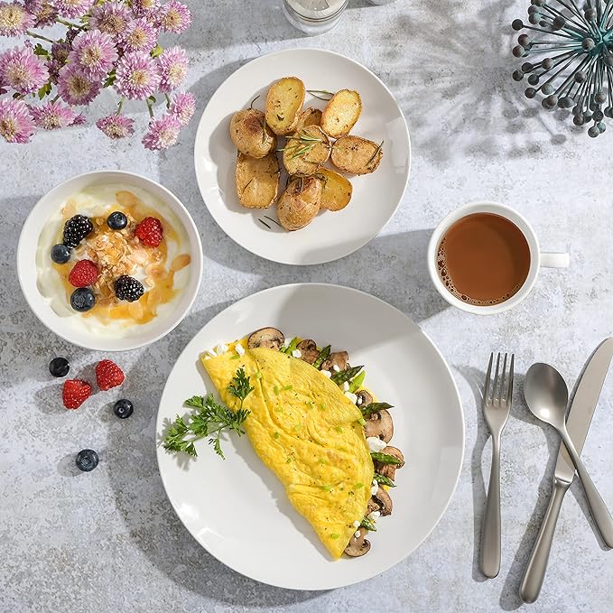 Gibson Home Zen Buffet Porcelain Chip and Scratch Resistant Dinnerware Set, Service for 4 (16pcs), White (Coupe)