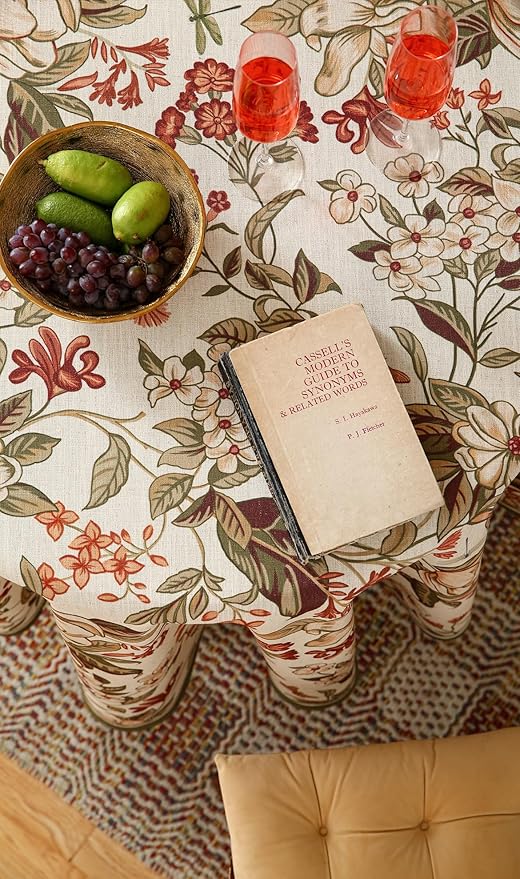 French Tablecloth for Round Tables,Linen Table Cloth with Colorful Flowers Pattern,Heavy Durable Table Cover for Dining Thanksgiving Kitchen Decor Party Christmas,Diameter 67"